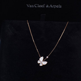 Van Cleef & Arpels Gold and White Mother-of-Pearl Butterfly Necklace-3694