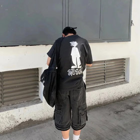 Stussy loose round neck short sleeve T-shirt with lettering print on the back-2833